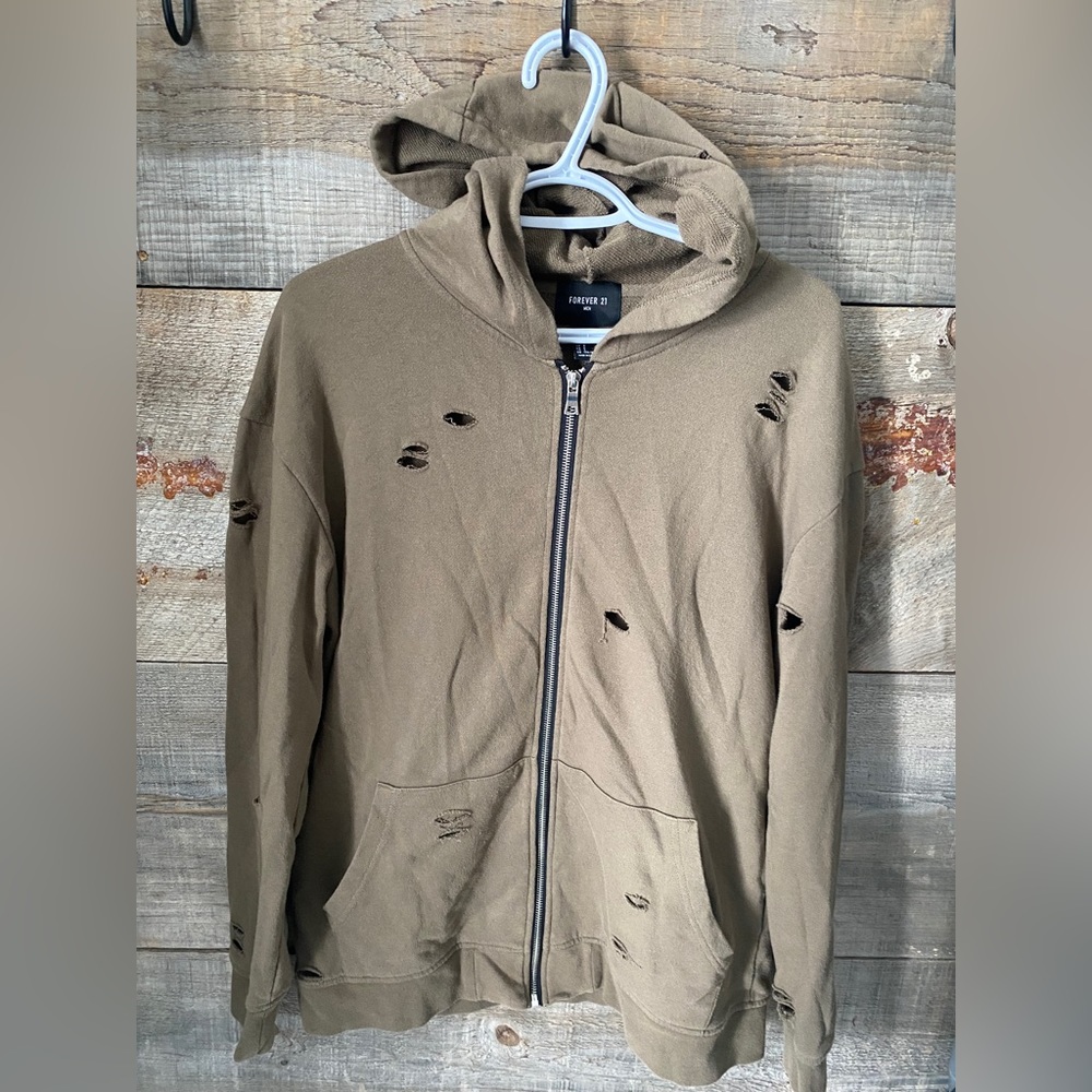 Forever 21 green ripped zip up
